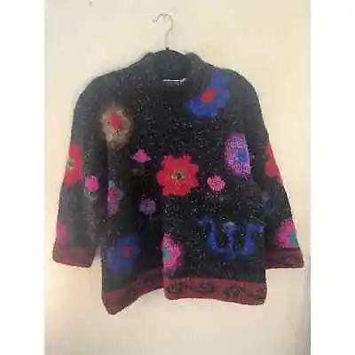 Vintage Chunky Knit Sweater Mariea Kim Funky Floral • $40