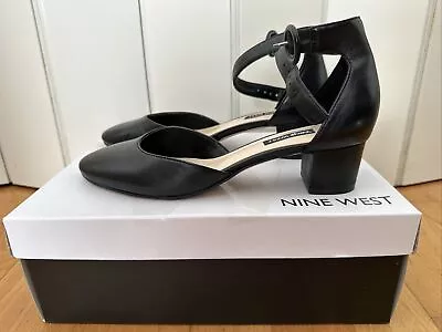 Women Nine West Black Leather Career Shoes Size 6.5 Heel 4cm • $65