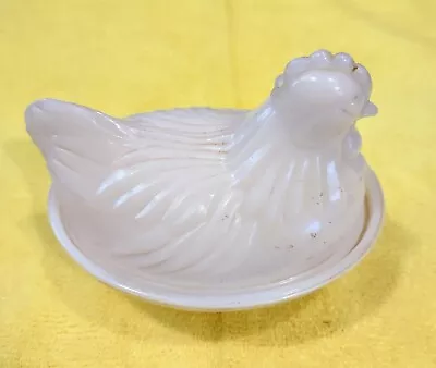 #233 Vintage 4.5  Hazel Atlas White Milkglass Chicken Hen On Nest Candy Dish • $12.50