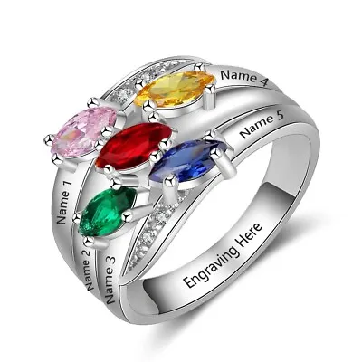 Personalized Engraved Mother's Ring 5 Names 5 Birthstones Sterling Silver • $49.99