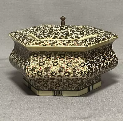 Stunning Vintage Anglo Indian Micro Sadeli Mosaic Inlaid Hexagonal Box • $400