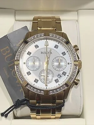 Bulova Diamond Mens Gold Plated Stainless Chronograph Quartz Watch 98E113 • $488