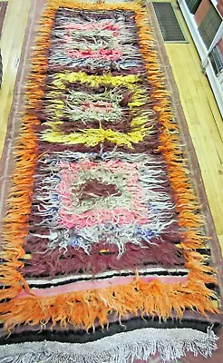 Tulu Flokati Shaggy Rug Turkey Greece 3 X 9.7 Wool Vintage Rainbow Colors Kilim • $595