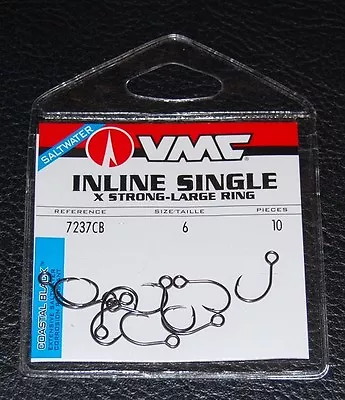 VMC 7237 Inline Single Hooks Size 6 Coastal Black Pack Of 10 7237CB-06 • $2.69