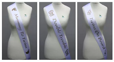 Baby Shower Sash Twins On Board Double Trouble Mummy To Twins Gender Reveal Gift • £3.90