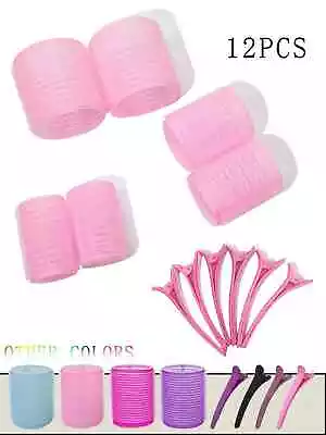 12 Hair Rollers Self Grip Large Set Heatless Bouncy Wave Curlers Cling Styling • £6.85