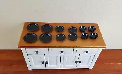 Dollhouse Miniature Plates Bowls Dishes 12 Pieces 1:12 Scale Black Metal • $5.75