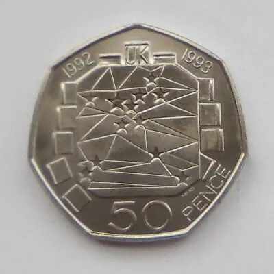 Dual Date Large Size Fifty (50p) Pence Coin 1992/1993 Brilliant Uncirculated • £49