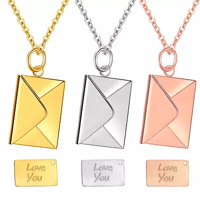 Love You Letter Envelope Locket Necklace Stainless Steel Pendant Gift For Women • $22.99