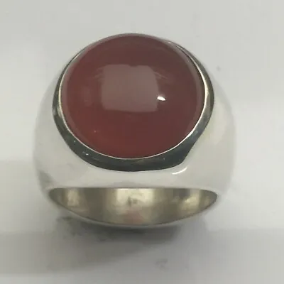 Mjg Sterling Silver Man's Ring. 16mm Carnelian Cabochon. Size 9 1/2.  27 Grams • $90.51