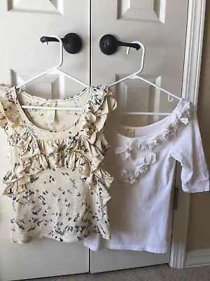 Anthropologie C Keer XS Bird On Flight Ruffled Tank Shirt Rosette Ivory Crochet • $42.99