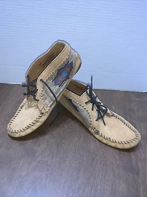 Minnetonka Womens El Paso II Ankle Chukka Boots Brown Blue Moc Toe Lace Up 7 • $22.99