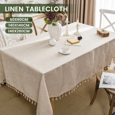 $14.09 • Buy Rectangle Cotton Linen TableCloth Tassel Kitchen Dining Party Table Cloth Cover-