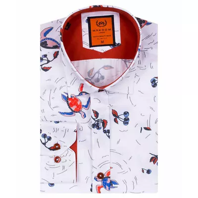 Makrom Turtle Print Long Sleeve Men's Shirts Sl 6561 - White • £29.99