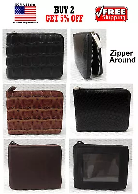 Snake Skin Alligator Crocodile Skin Black Brown Zipper Around Bifold Wallet • $8.99