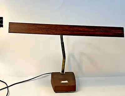 Vintage Goosneck Woodgrain Fluorescent Desk Lamp 18  Shade Rocker Toggle Switch • $45