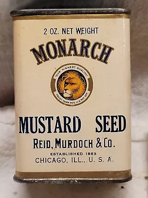 Vintage Monarch Lion Advertising Tin Mustard Seed W/ Some Contents Pic Of Lion • $29.99