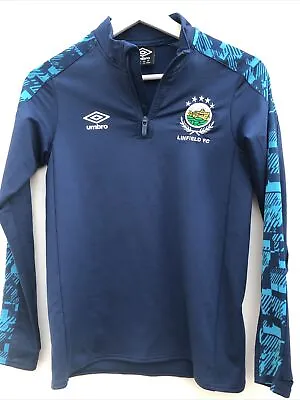 LINFIELD Football Track Top Umbro Blue 1/4 Zip Training Jumper Boys Medium M • £14.95