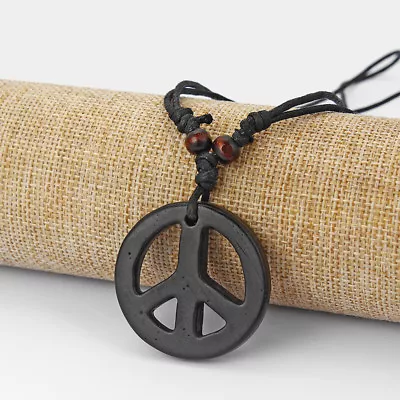 12pcs Adjustable Wax Cord Necklace Faux Yak Bone Resin Peace Symbol Pendant • $11.99