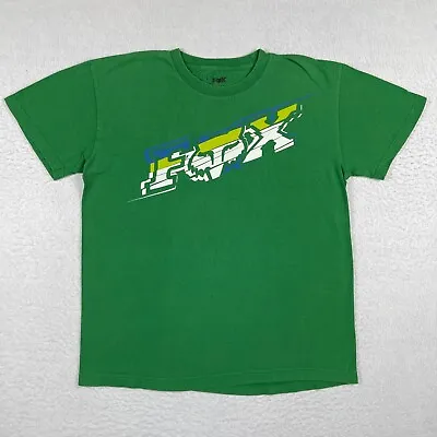 Fox Shirt Mens Large Green Spell Out Logo Moto MTB BMX Action Sports Tee • $7