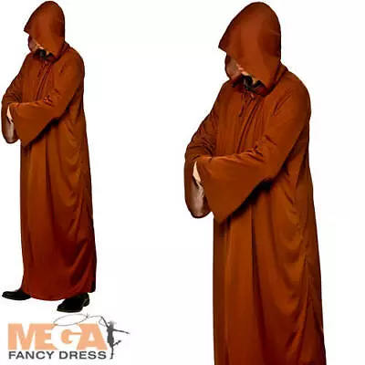 Brown Hooded Robe Mens Fancy Dress Cult Halloween Adults Costume Accessory • £12.99