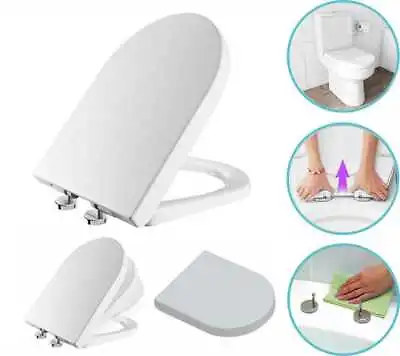 Luxury D Shape Heavy Duty Soft Close Top Fixing Hinges White Toilet Seat • £15.89