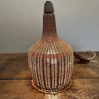 Vintage Rattan And Wicker Woven Pendant Hanging Lamp Brown Webbed Swag Light • $29.58