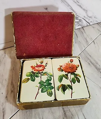 Miniature Playing Cards With Roses Vintage In Velvet Box Two Decks One Box  • $19