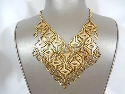 Vtg Egyptian Revival Gold Tone Statementbib Necklace W Dangles Sarah Covenrty • $24.95