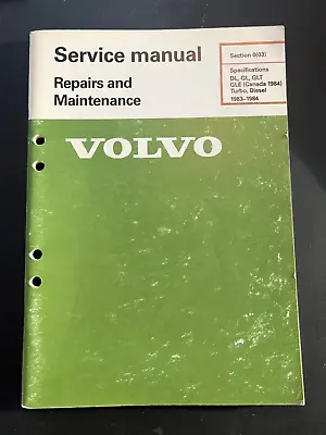 Volvo 240 260 Specifications Service Manual 1983 1984 • $34.95