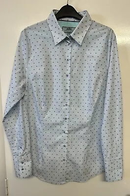 HAWES & CURTIS Men’s White Blue Polka Dot Slim Fit Shirt Size Large Collar 16” • £6.50