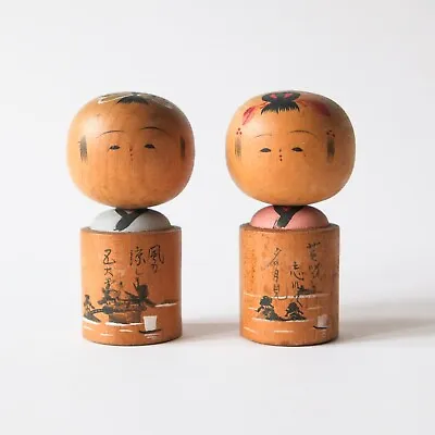 KOKESHI Dolls 3.5  Japanese Wooden Figures - Hand Painted Ornaments Statues  #24 • £20