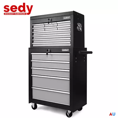 15 Drawer Tool Box Chest Cabinet Mechanic Garage Storage Trolley Grey Workshop • $298.99