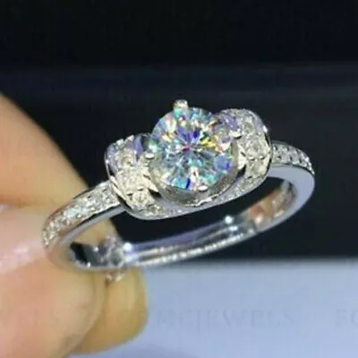 2.10 CTW Round Cut Real Moissanite Engagement Wedding Ring 14k White Gold Plated • $147.99