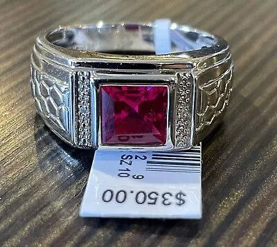 Men's Sterling Silver 7mm Lab Ruby & Diamond  Ring Size: 10. Kohl’s Retail $350 • $129