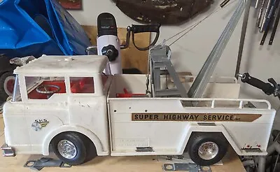 Vtg Marx Big Bruiser Super Highway Service Tow Truck White Toy Hauler 1960s 22in • $69.99