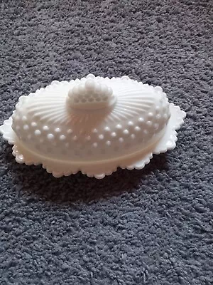 Vintage Fenton Hobnail Rare Milk Glass Butter Dish With Lid Scallop Crown Top • $25