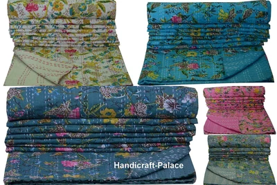 £31.19 • Buy KANTHA QUILT COTTON TWIN BEDSPREAD THROW FLORAL Decorative INDIAN Vintage Ethnic