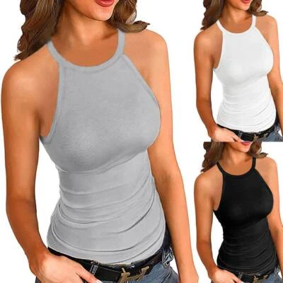 £2.59 • Buy UK Women Sleeveless Halter Neck Tank Tops Ladies Summer Stretch Cami Vest Blouse
