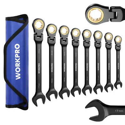 WORKPRO 8PCS Ratcheting Combination Wrench Set Metric 8-17mm Flex-Head Wrench • $41.39