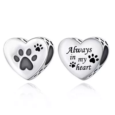 Dog Cat Memorial Charm 💖 Always In My Heart Paw Print 925 Sterling Silver • £16.95