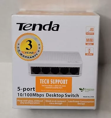 Tenda 5 Port Ethernet 10/100Mbps Desktop Switch Compact Low Consumption New • $5.49