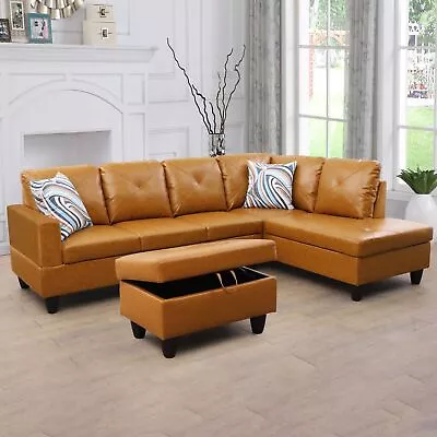 Sofa Sectional Sofa L-Shape Faux Leather Sectional Sofa Couch Set With Chaise • $1020.84