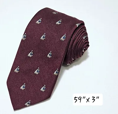 Vtg Robert Talbott Silk/Wool Tie Mens Burgandy Sailboats Necktie ENGLAND 59 X 3  • $19.96