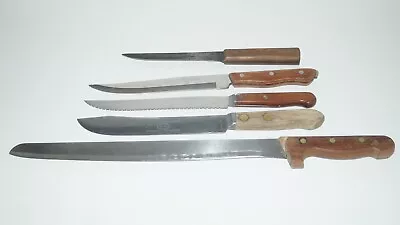 Vintage Lot Of 5 Kitchen Blade Butcher Knife Knives With Wood Handles • $19