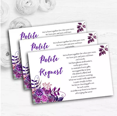 Cadbury Purple Watercolour Florals Custom Wedding Gift Request Money Poem Cards • £47.96