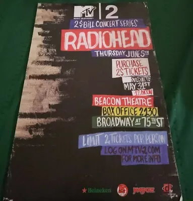 $100 • Buy Mtv $2 Bill Concert Series Poster RADIOHEAD Beacon Theatre Nyc 2003 