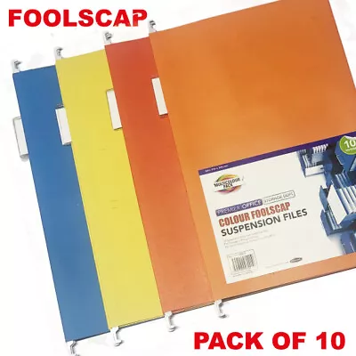 £9.25 • Buy 10 X  Foolscap Hanging Suspension Files With Tabs Inserts Large Folders Coloured