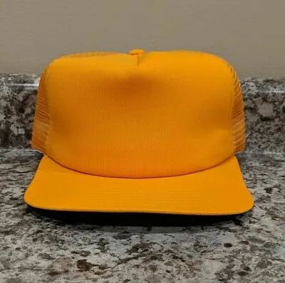 Vintage Yellow 80s New Era Snapback Mesh Trucker Hat NOS  Deadstock • $15