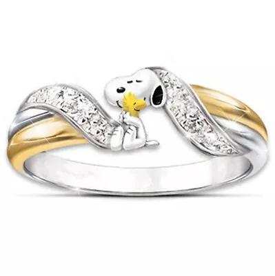 Snoopy And Woodstock Ring Sterling Silver & Gold Plated Peanuts Christmas Gift • $59.99